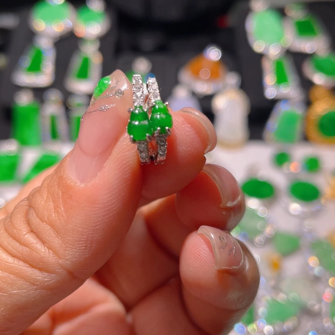 翡翠耳饰银S925镶嵌精品