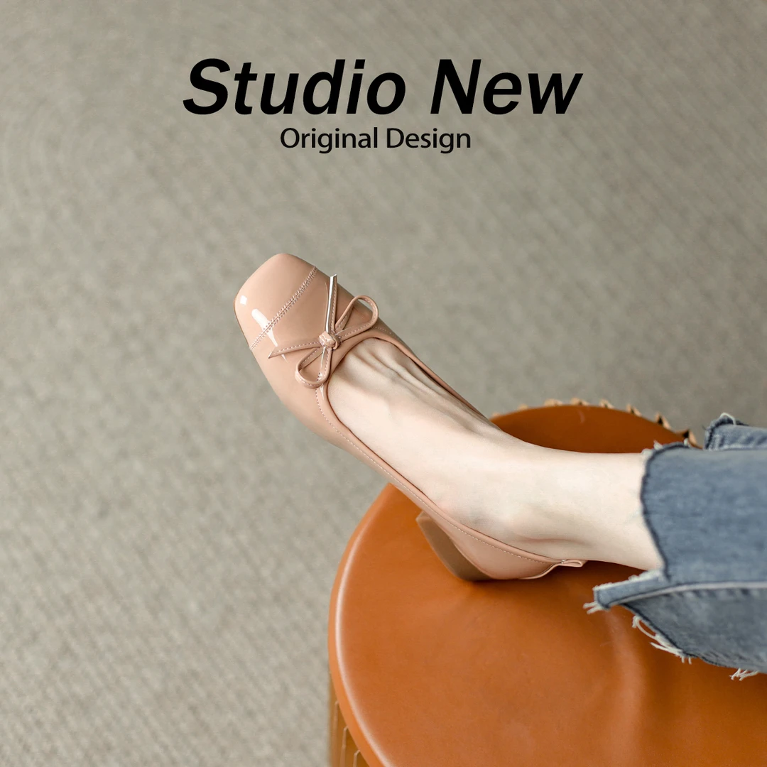 黛西小姐~法式方头复古蝴蝶结浅口平底单鞋女夏季-241188-4