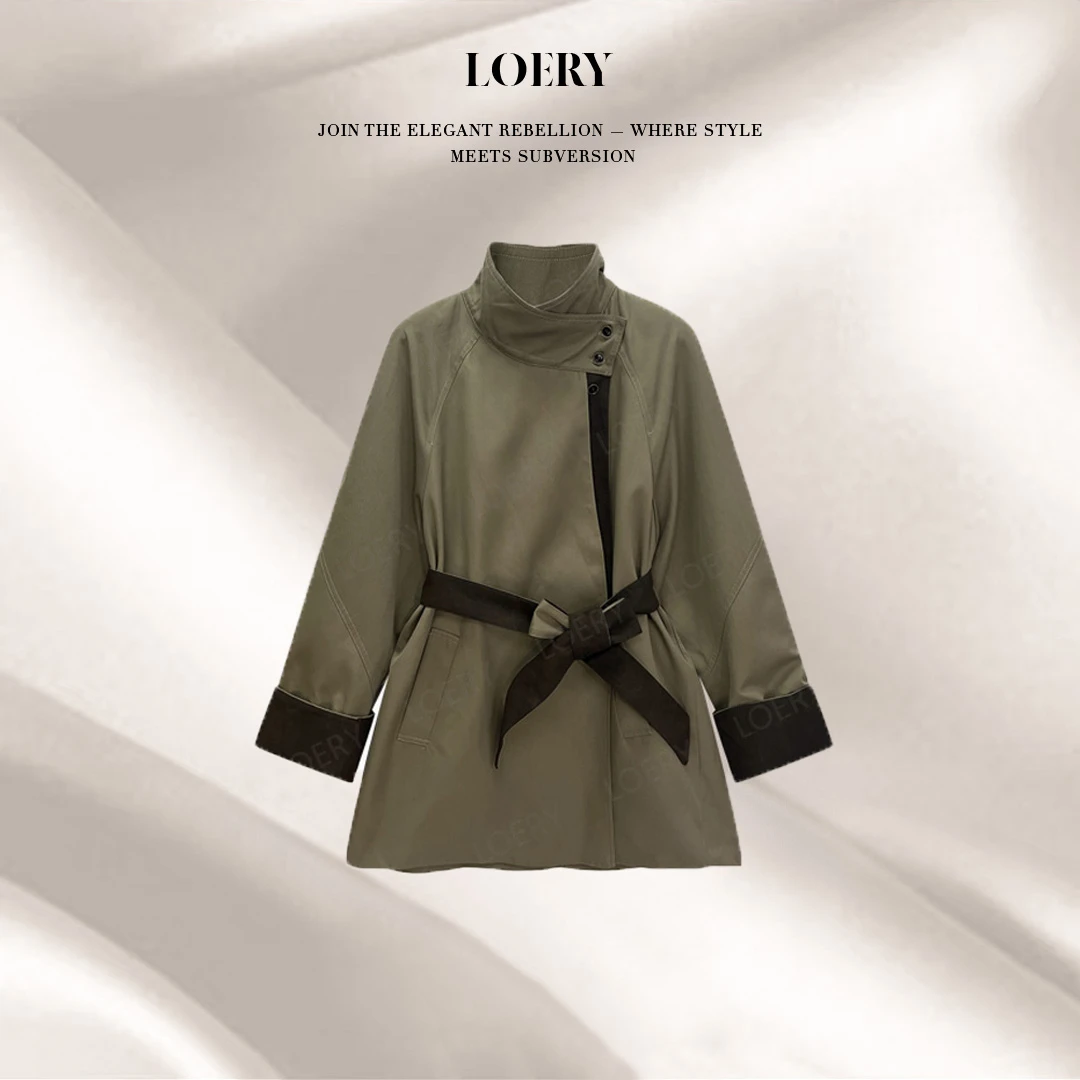 LOERY【老钱世家编号10】老钱巴恩风经典静奢廓形感撞色风衣-8650