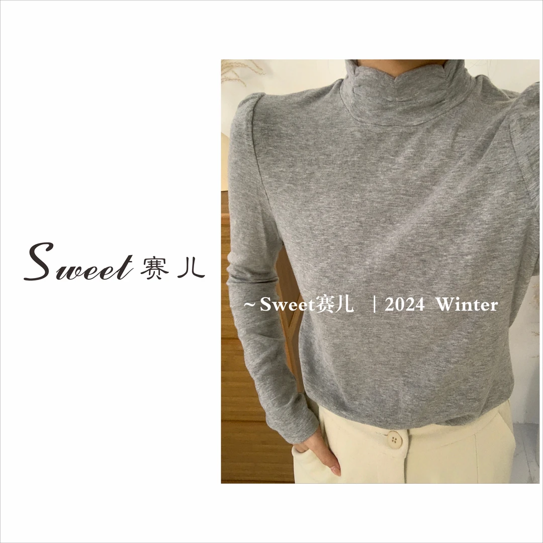 【临窗赏雨】｛4197｝半高领T恤上衣