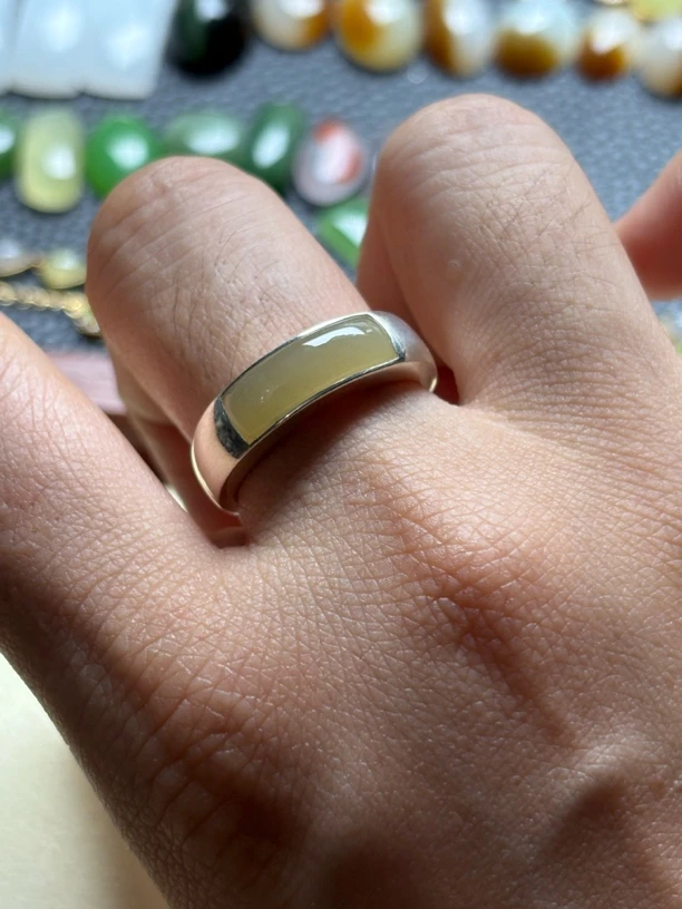 s925银镶 定制和田玉糖玉戒指（圈口20）