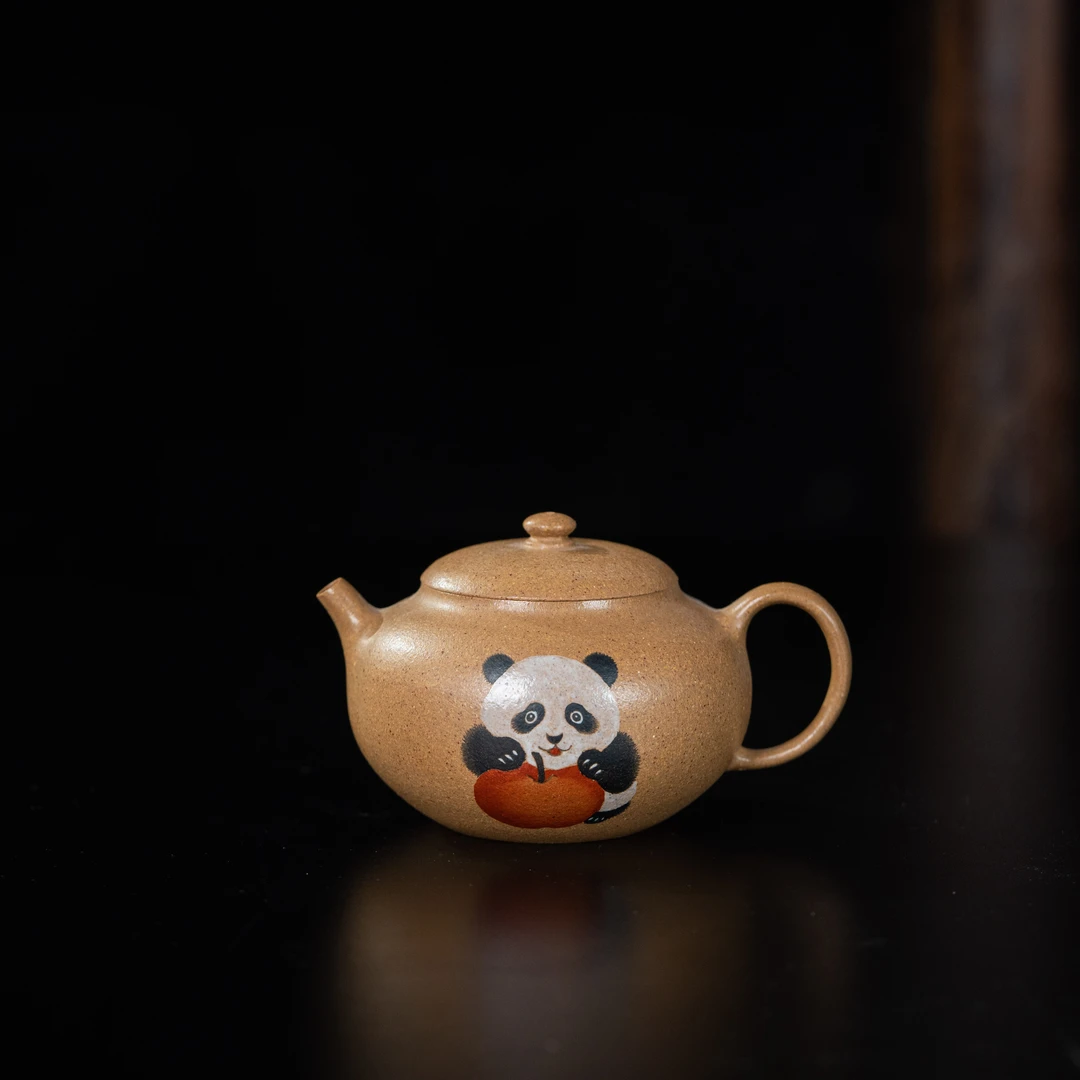 【合仲】新彩圆珠熊猫 黄金段 120cc 家用紫砂茶壶