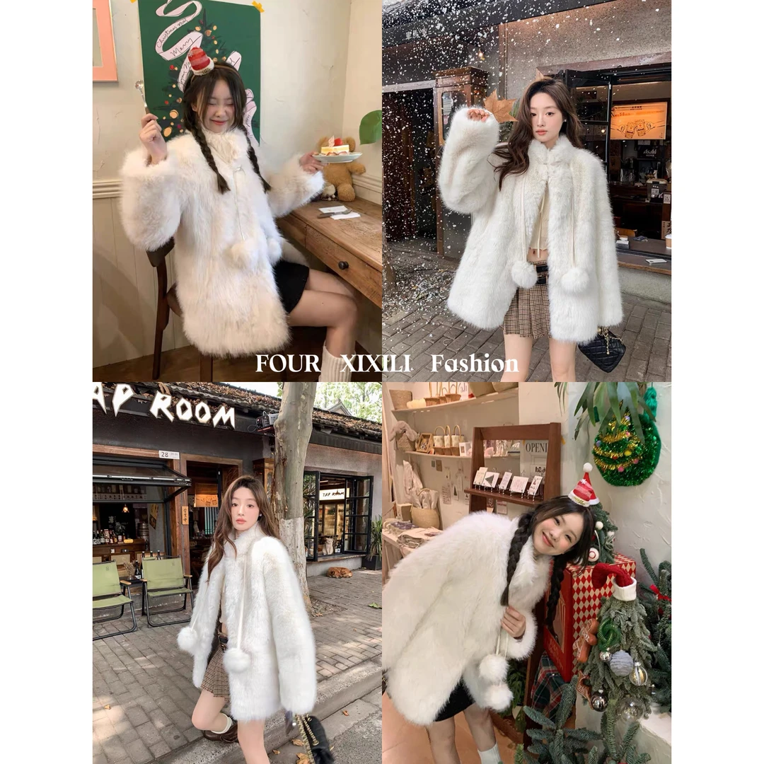 XIXILI“致爱丽丝”雪球款环保毛毛外套秋冬厚气质网红短款皮毛一体
