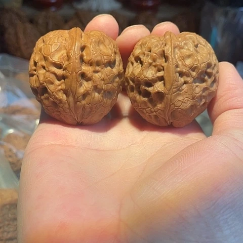把件文玩核桃牡丹纹带彩41