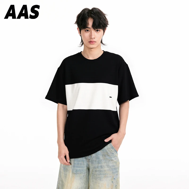 【AAS潮品】少年夏季宽松拼接短袖撞色T恤百搭AAS-041