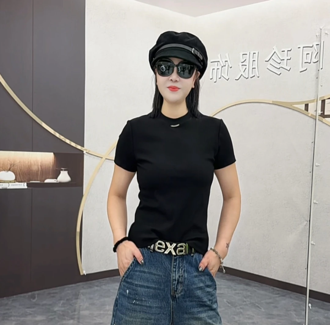 阿珍服饰店 秋款新款时尚百搭净版黑色T恤#006