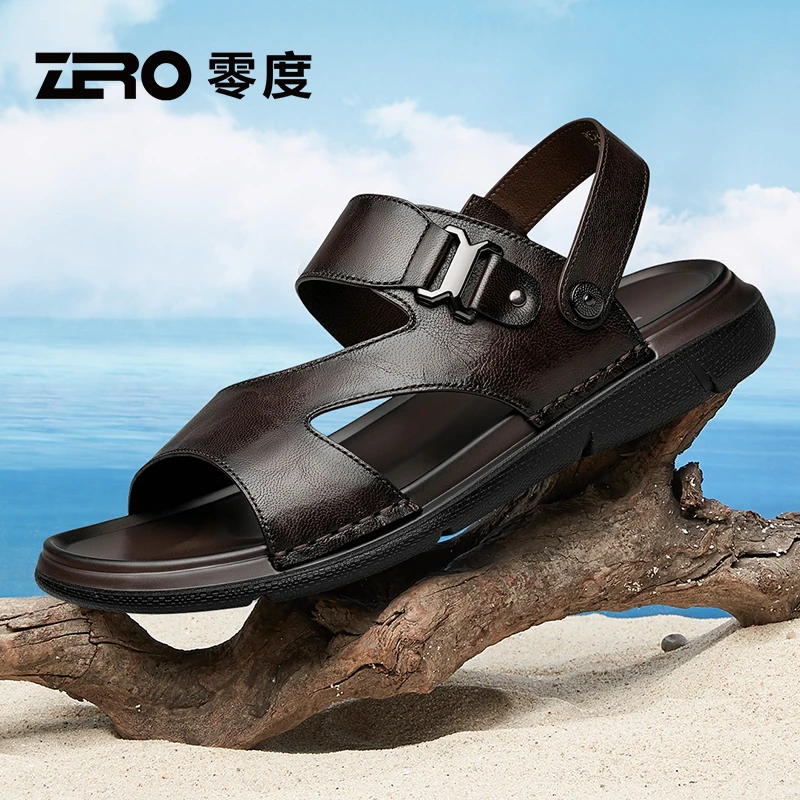 零度凉鞋2025夏季新款羊皮沙滩男鞋时尚一体成型底男士户外两穿鞋
