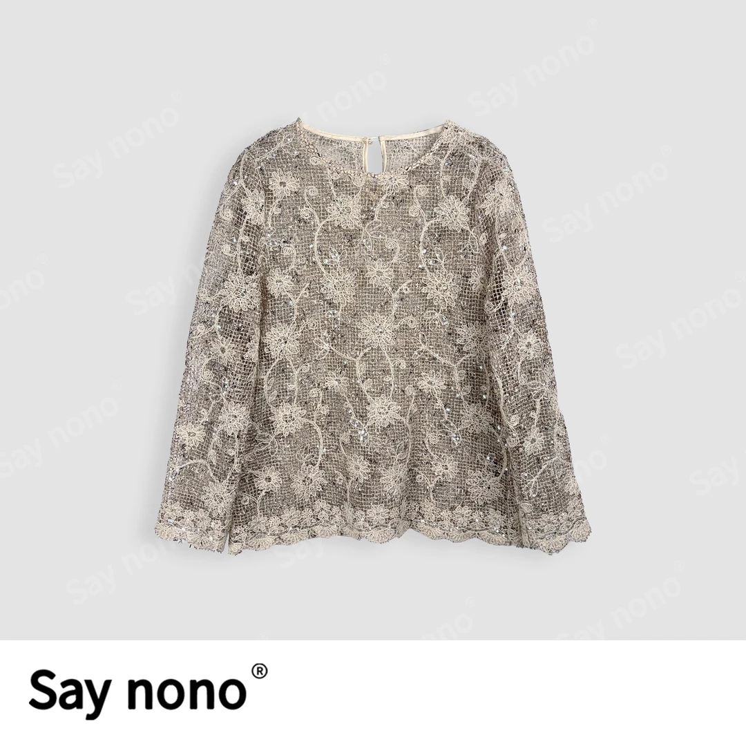 懒猫nono│Saynono亮片钩花镂空长袖+立体绣花蕾丝半身裙H24162X