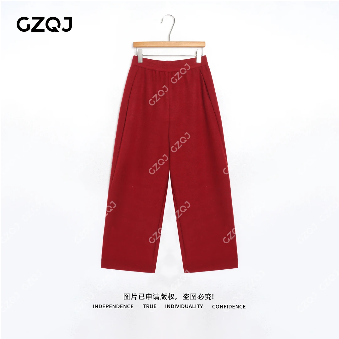 老琴私服【羊毛裤】加厚高腰百搭显瘦羊毛毛呢阔腿休闲裤女冬35171