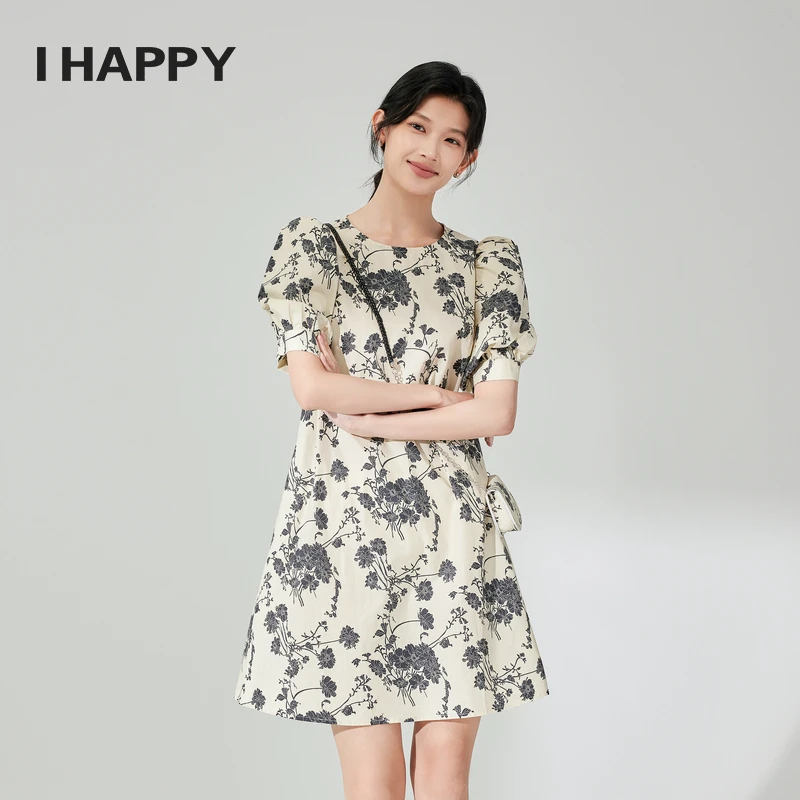 海贝连衣裙泡泡袖廓形印花娃娃裙圆领A字裙夏新款H4H04AW262