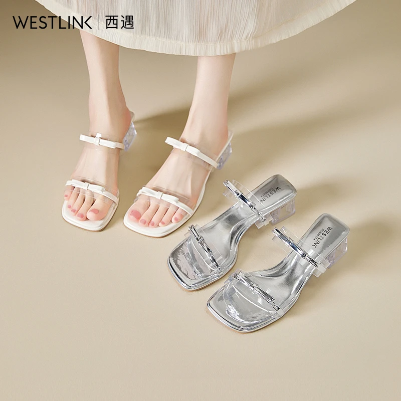 西遇法式凉拖鞋女外穿2025新款夏季仙女风蝴蝶结透明高跟粗跟凉鞋