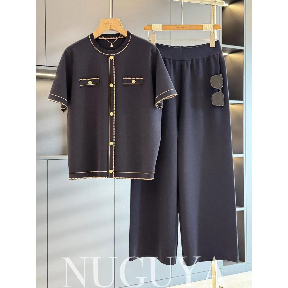 恒源祥彩羊时尚休闲妈妈装套装女短袖2025年夏装新款气质百度中老