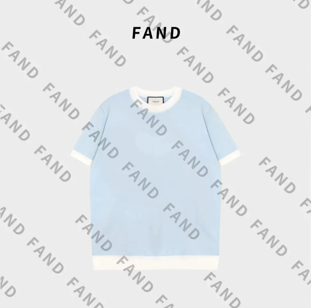 FAND妍妍【韩代HD】2025新品夏季情侣装针织拼接宽松圆领短袖T恤