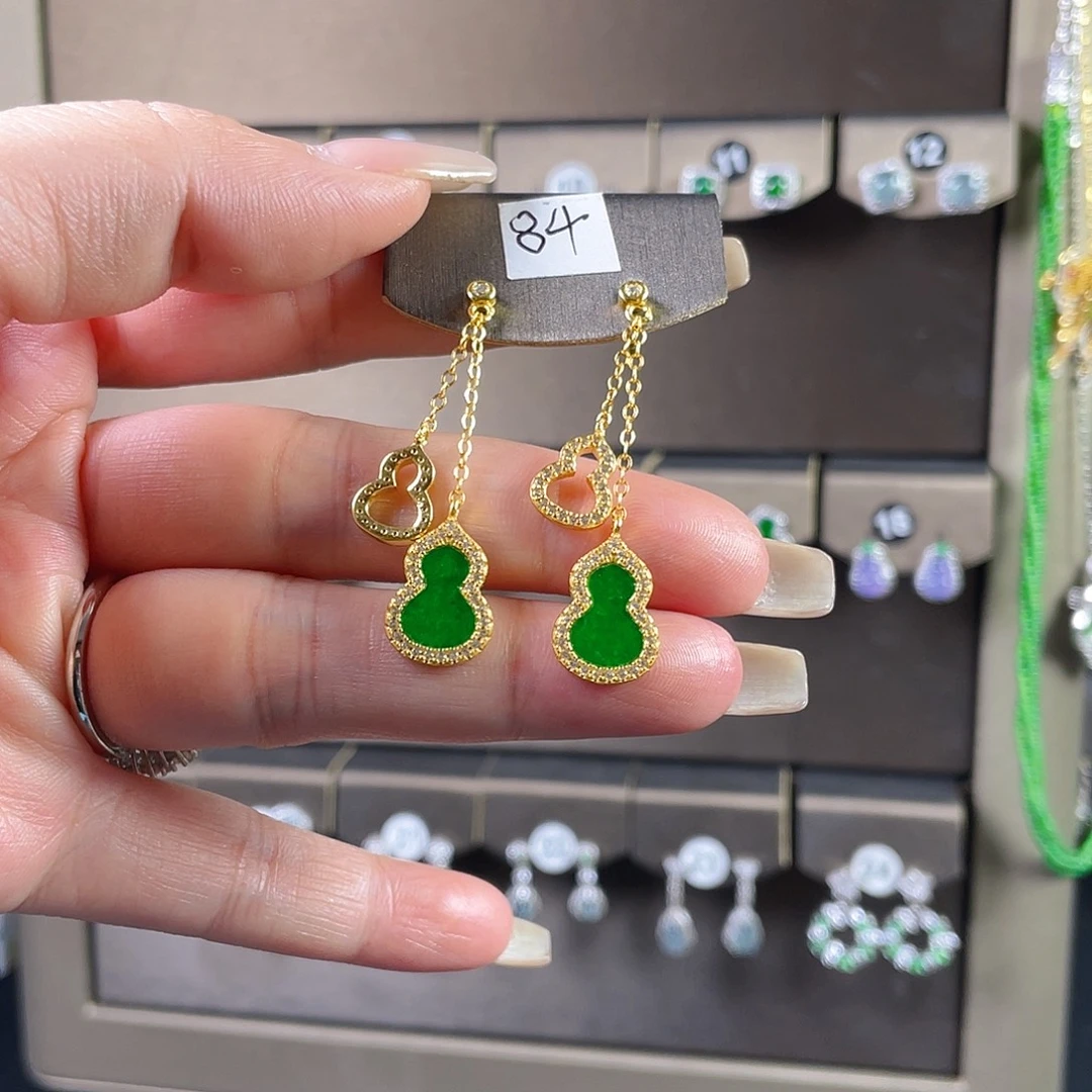 杭***仓翡翠银S925镶嵌耳饰缅甸A货