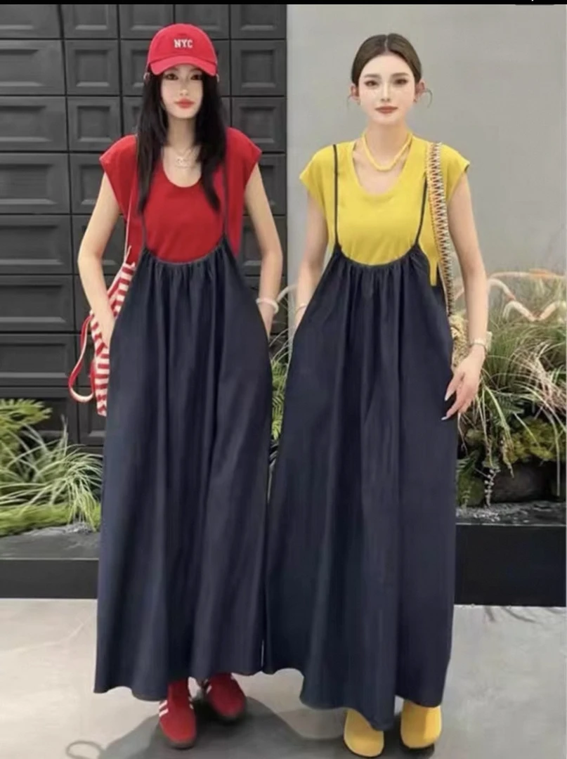 2025夏季新款法式设计小众牛仔吊带显瘦减龄大码洋气两件套033