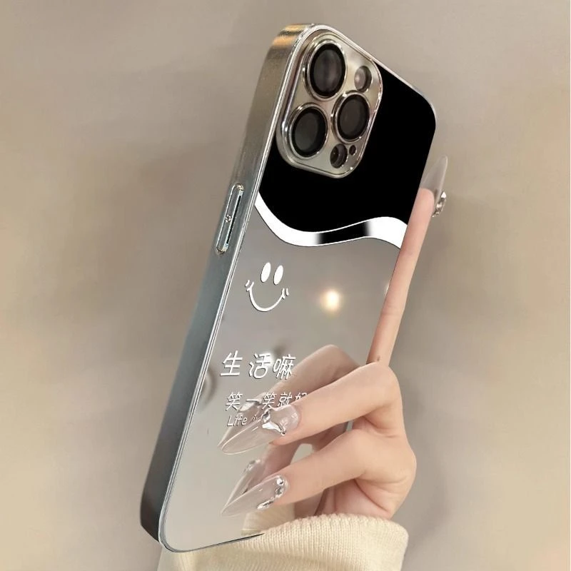 银边笑脸适用苹果16pro手机壳女款个性华为高端小米15OPPOVIVO