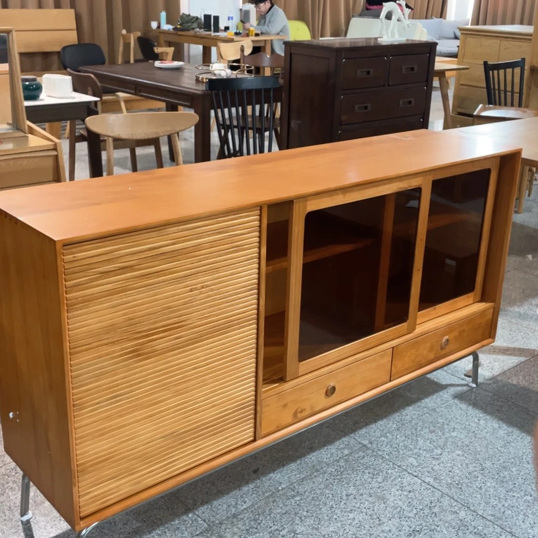 橡木樱桃木色餐边柜1.6铁腿