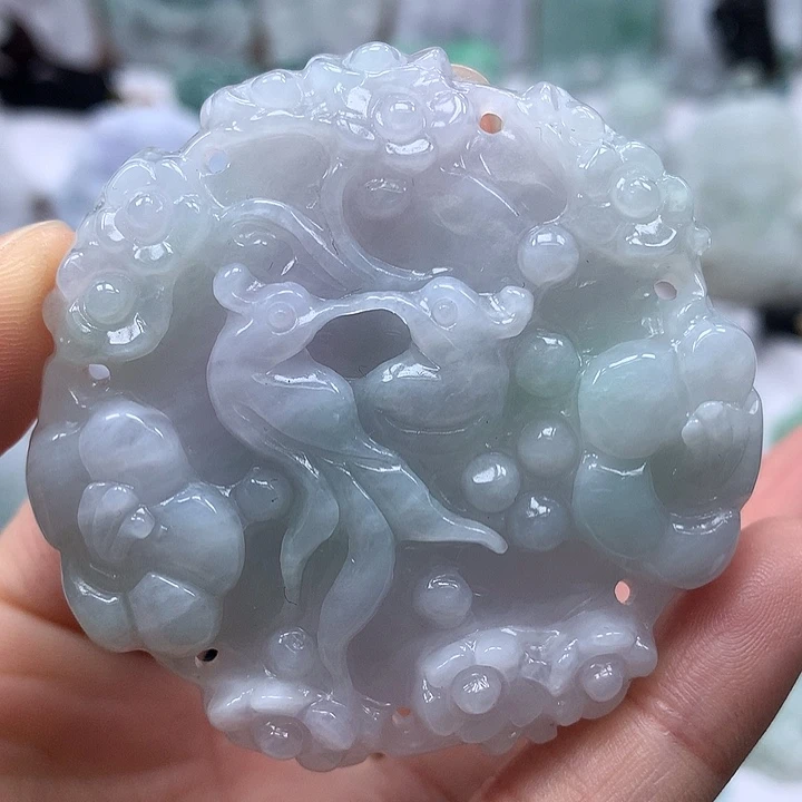 翡翠未镶嵌颈饰花开富贵鸟语花香两面工艺福利