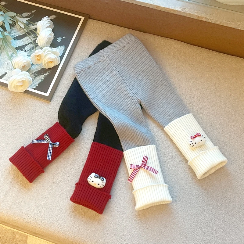直筒裤子童装秋冬女童裤宝宝针织打底裤棉线堆堆裤幼儿毛线裤长裤