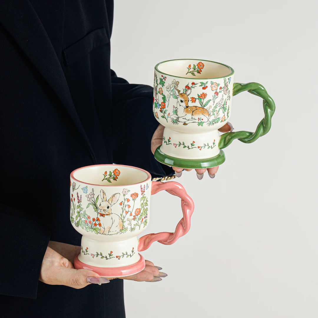 高级感马克杯小众设计杯子陶瓷中古风水杯情侣家用办公室咖啡杯女