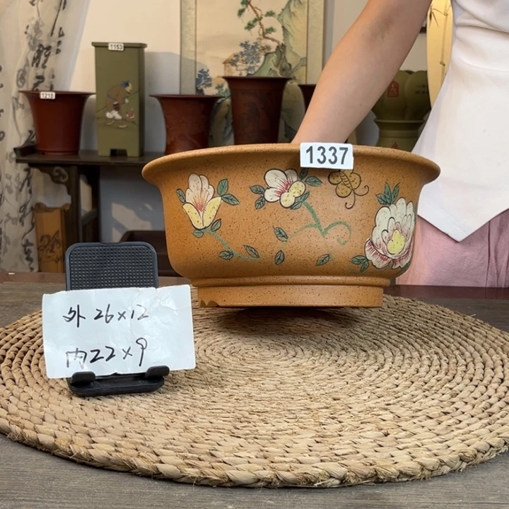 花盆紫砂  放漏特惠柴烧彩绘大碗盆1337
