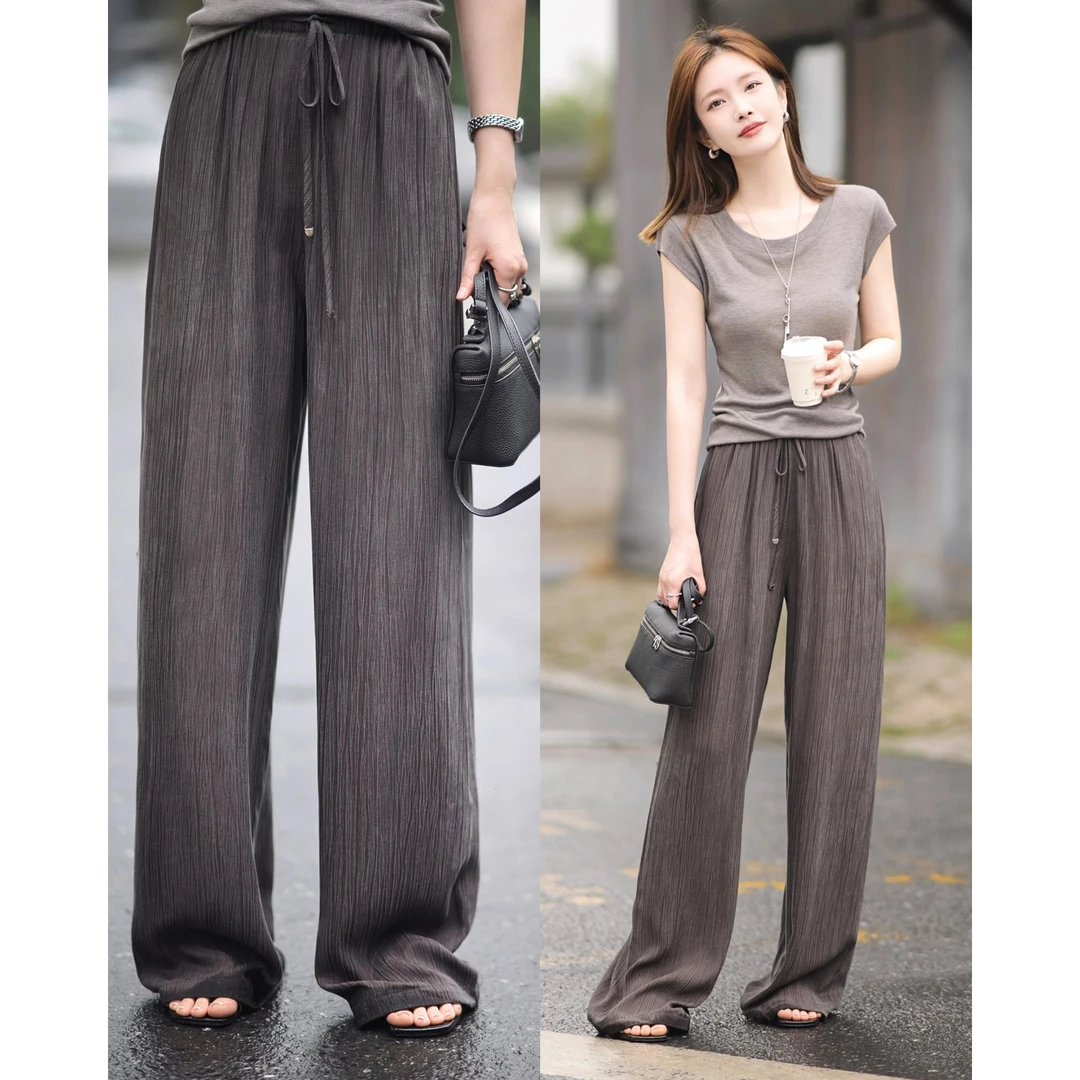 宽松慵懒风拖地裤夏新款高级感休闲裤柔软显瘦上衣套装