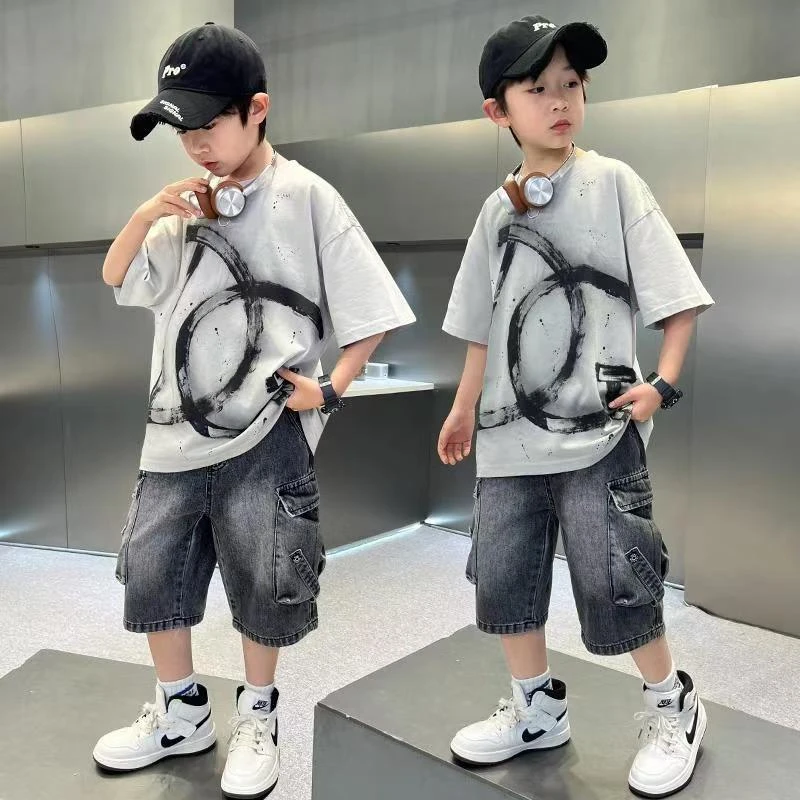 男童夏季童装2025新款夏款中大儿童装夏季男孩短袖痞帅气时髦潮酷
