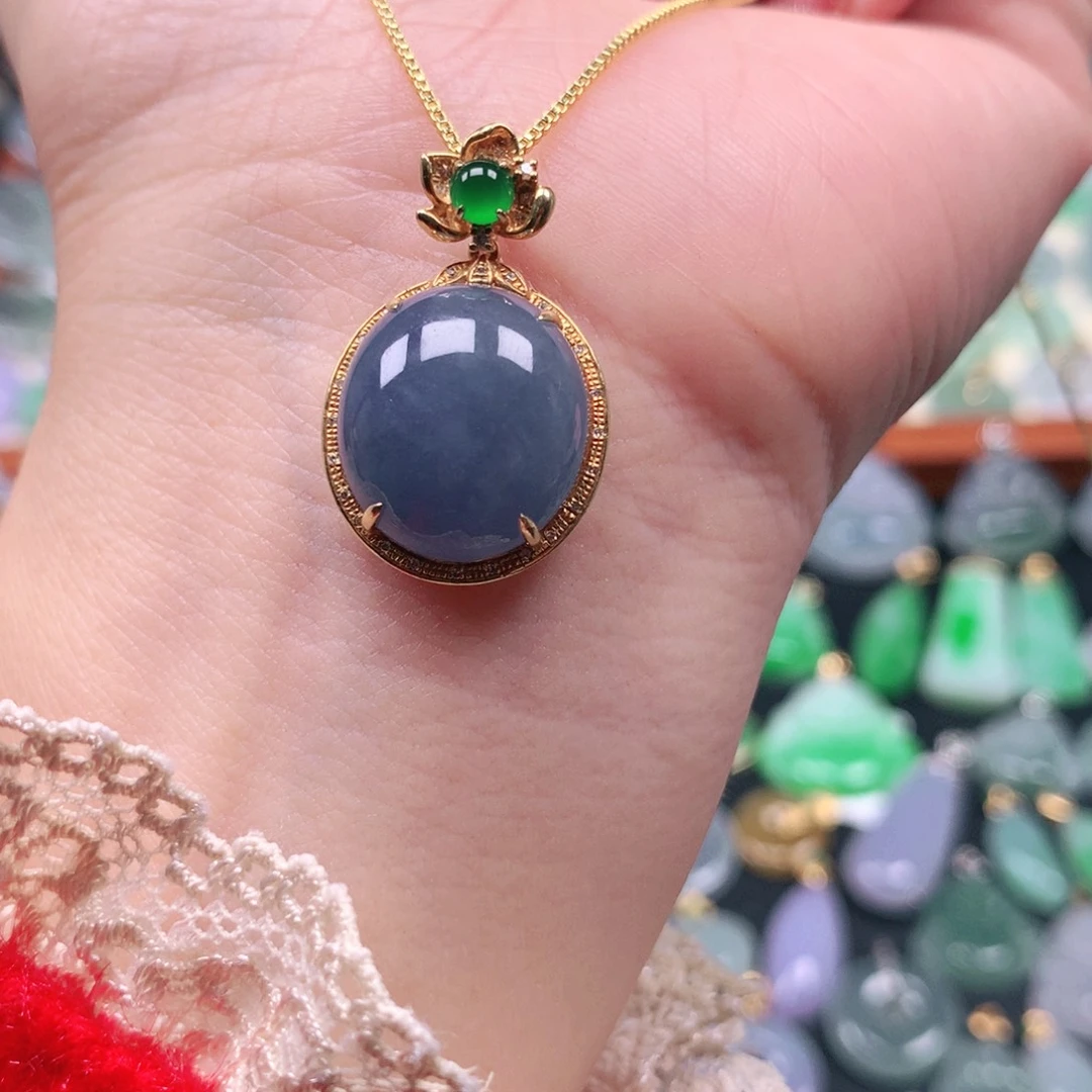 翡翠18K金镶嵌吊坠(不含链)