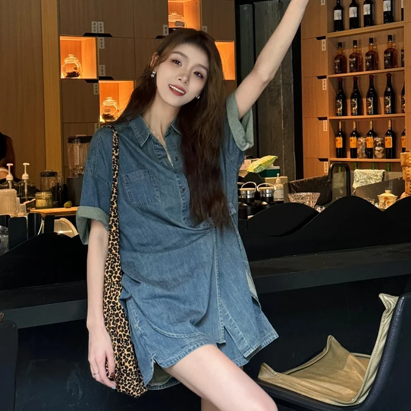 又a又飒牛仔套装裤女夏季薄款chic高级感酷飒拽姐短裤宽松两件套