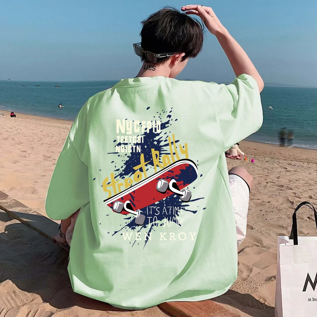 元赫短袖t恤男夏季印花纯棉重磅五分半袖潮牌宽松潮流男生打底衫