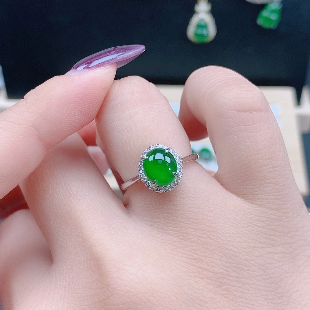 翡翠银S925镶嵌戒指翡翠戒指