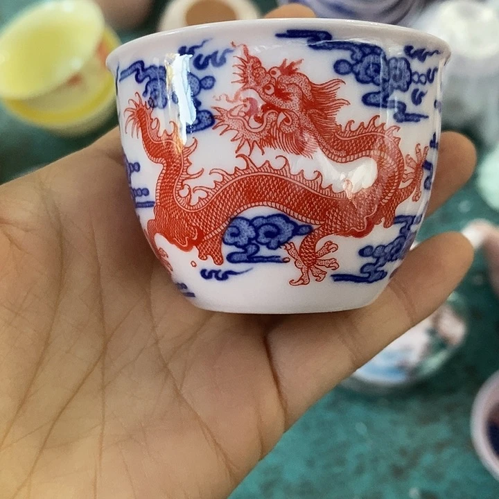 摆件陶红稀土矾红龙小缸杯