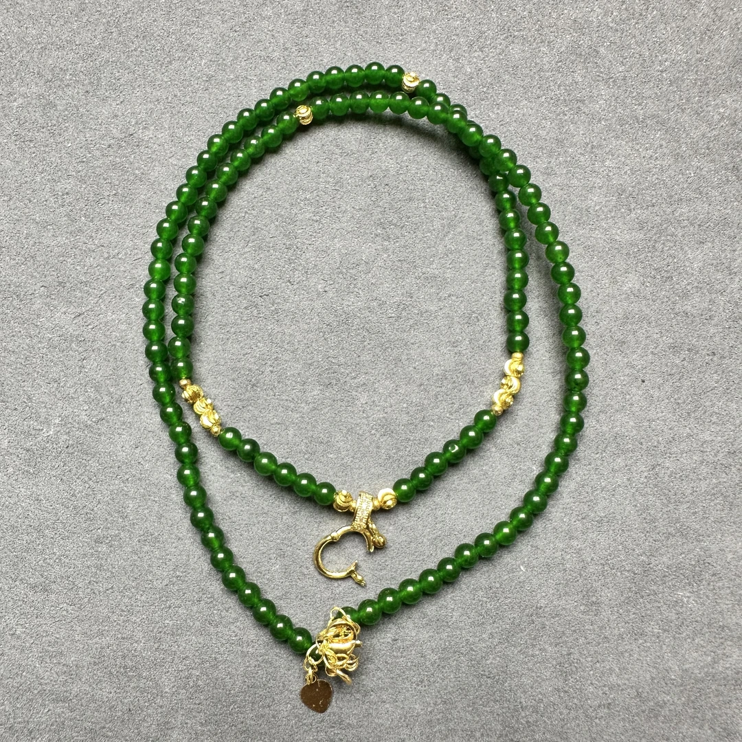 缅A老坑老料高冰小米珠万能扣毛衣链14k