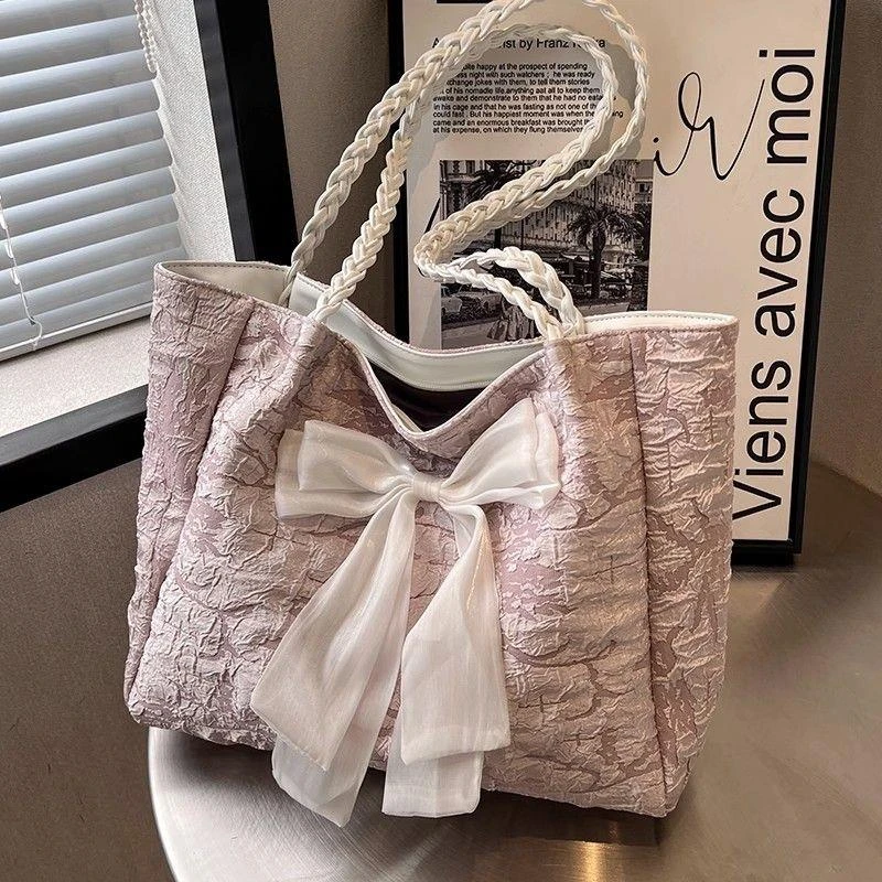 大容量蝴蝶结包包女2024新款潮时尚甜美单肩包学生上课通勤托特包