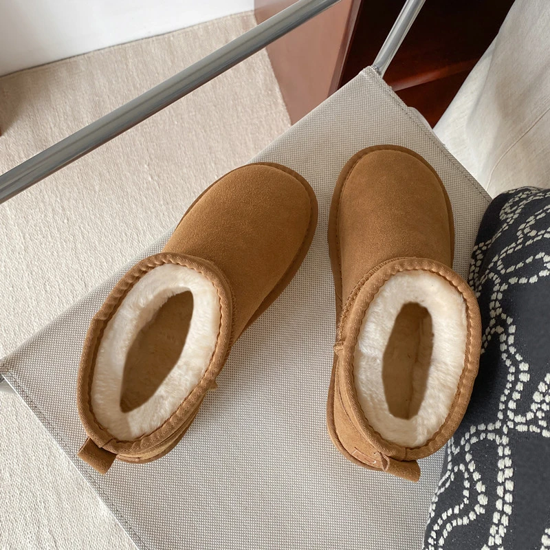 【周冬雨同款】mini牛皮雪地靴情侣款防滑冬季加绒加厚保暖短筒百搭