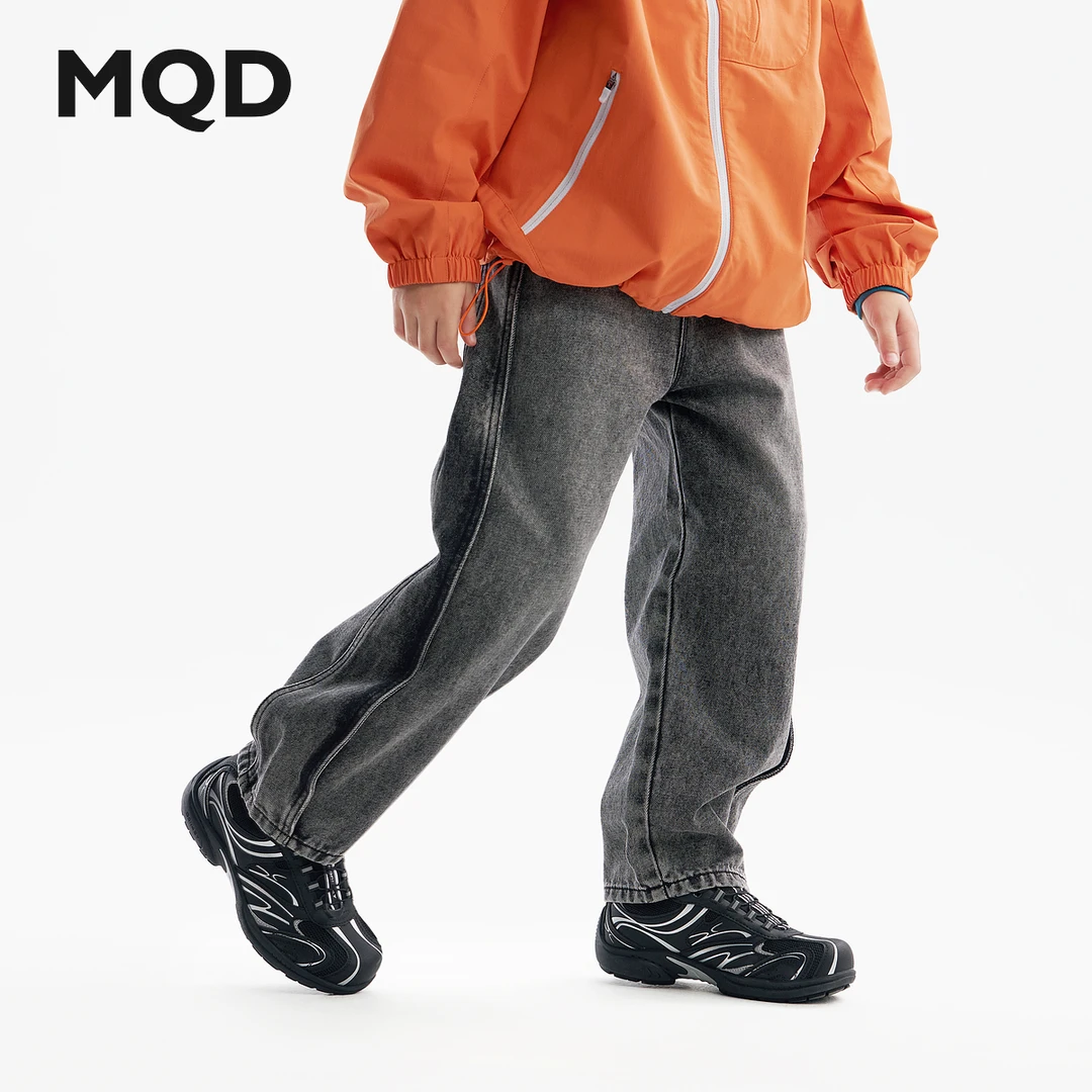 MQD童装男童直筒牛仔裤春秋儿童侧边拼接水洗牛仔长裤945321402