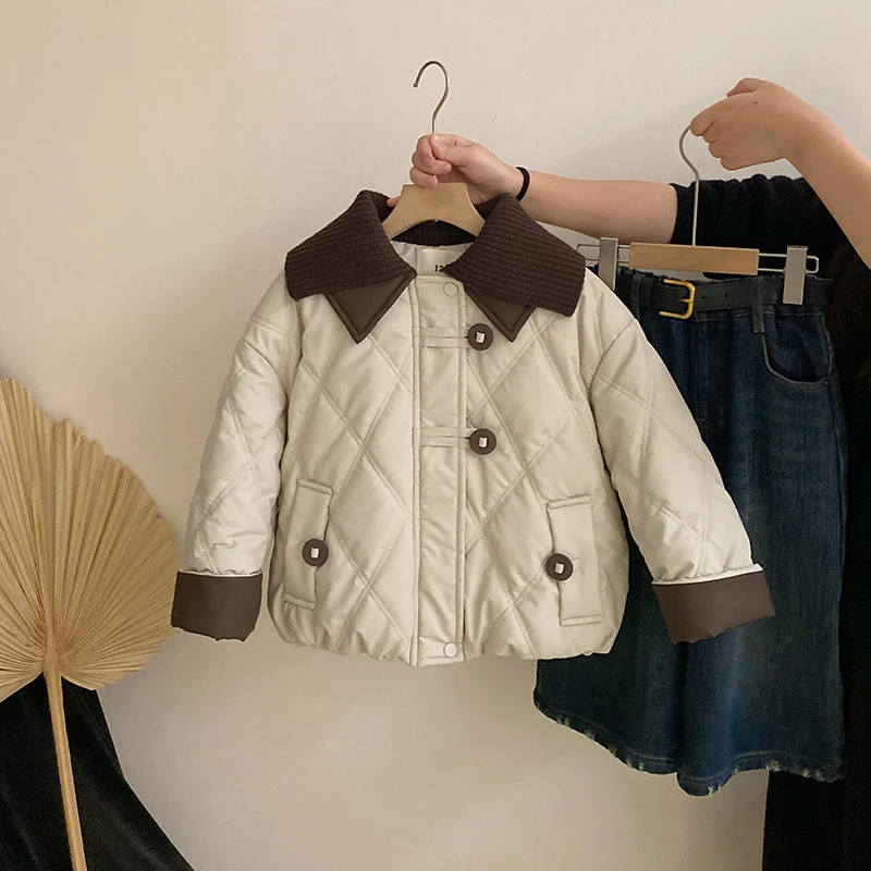 【安安家】女童2025秋冬季新款儿童拼色洋气夹棉冬装外套潮Z-XKL01
