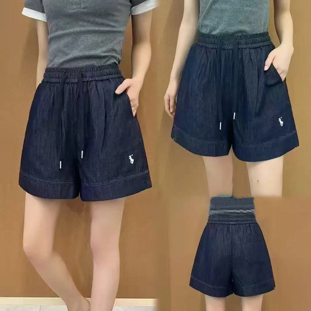 2025夏季新品时尚百搭修身显瘦阔腿透气松紧抽绳牛仔女士短裤8092