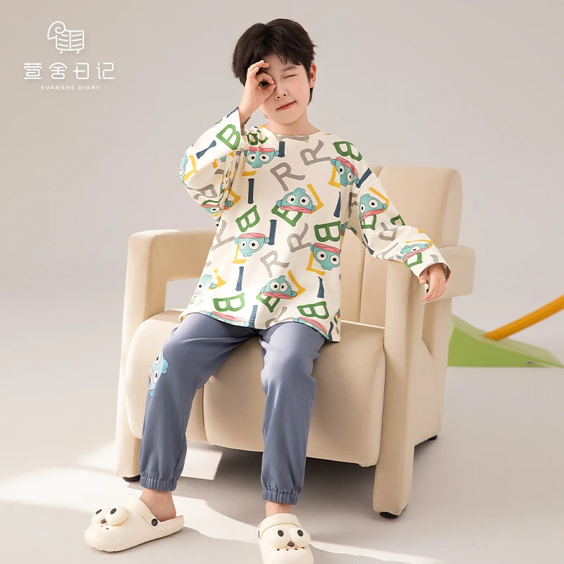 春秋季儿童纯棉睡衣男孩卡通透气家居服长袖亲子可外穿家居服787