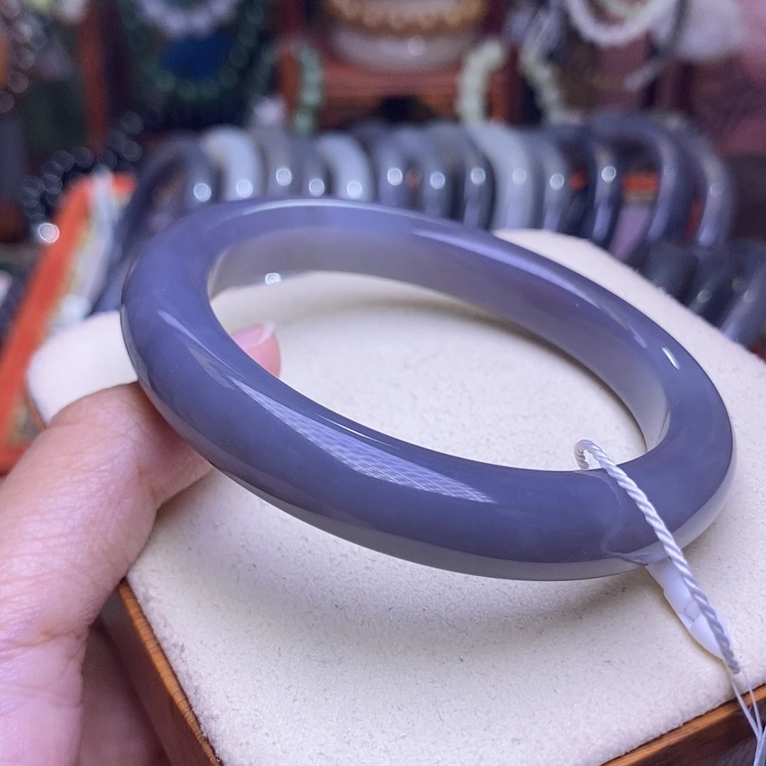 和田玉未镶嵌颈饰浓色老矿料59毕业级烟紫手镯