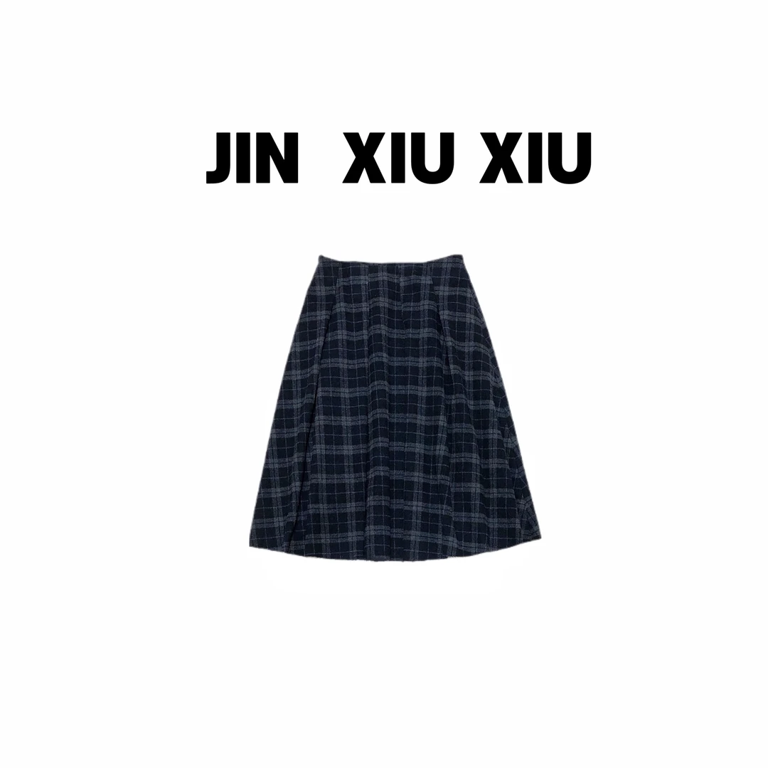 JINXIUXIU秋冬季新款复古格纹侧面拉链百搭韩系甜美半身裙1410