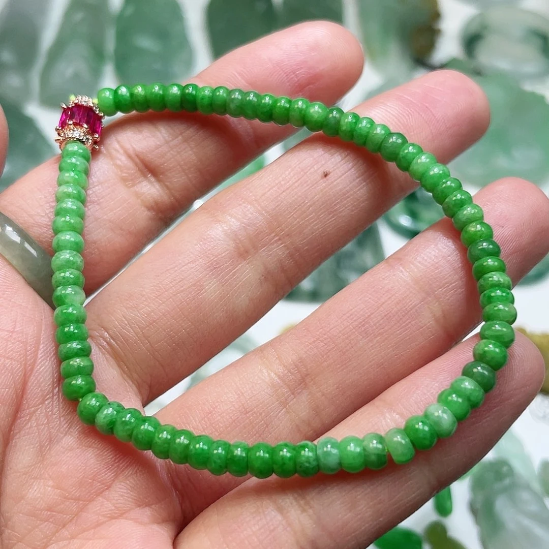 定制翡翠未镶嵌绿手串卡4.2