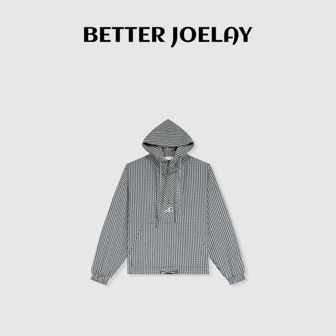BETTER JOELAY -【怀旧蓝调】时尚格子连帽衬衫宽松潮流休闲Z4263