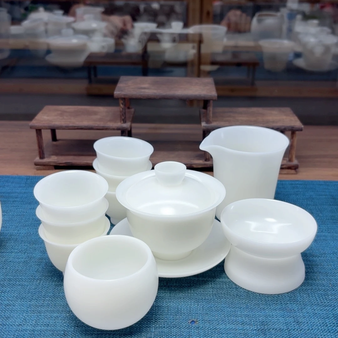 素烧璞玉冰种玉瓷茶具