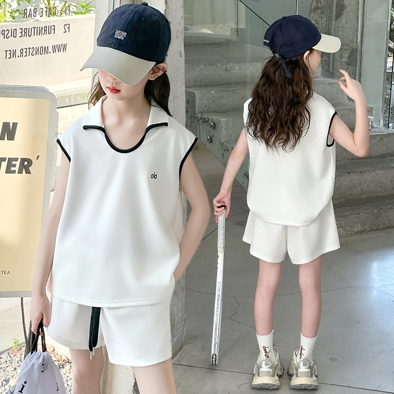 女童运动套装夏季2025新款中大儿童洋气薄款清凉polo领短袖两件套