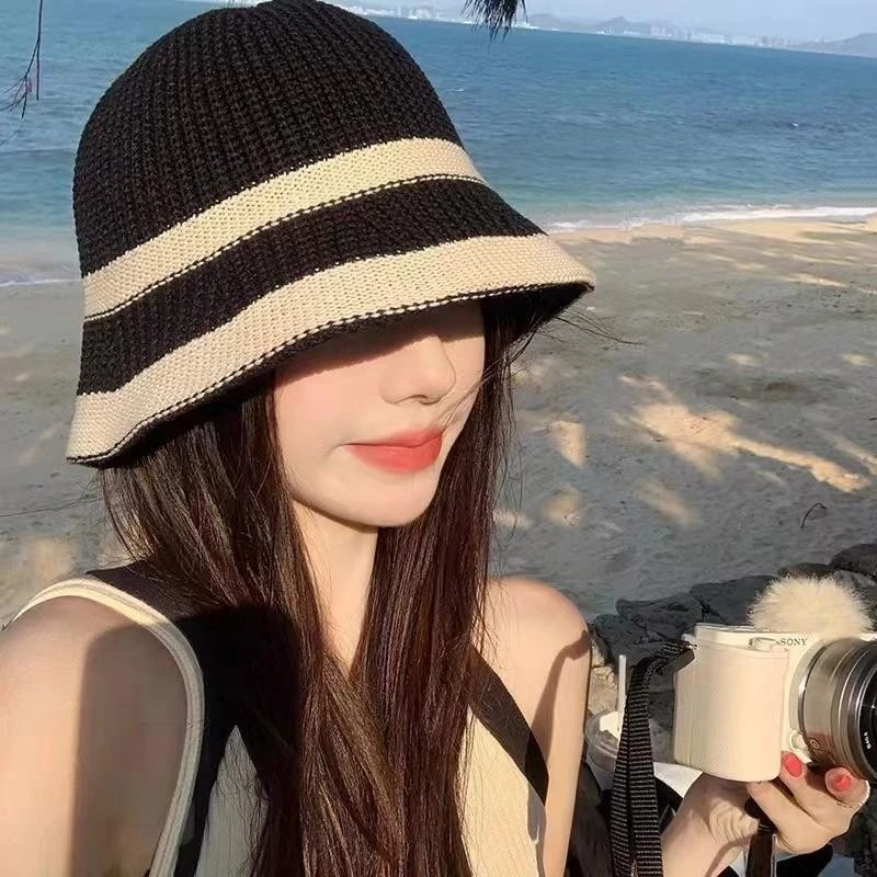 韩版纯色镂空透气渔夫帽子女春夏出游帽显脸小盆帽百搭水桶帽