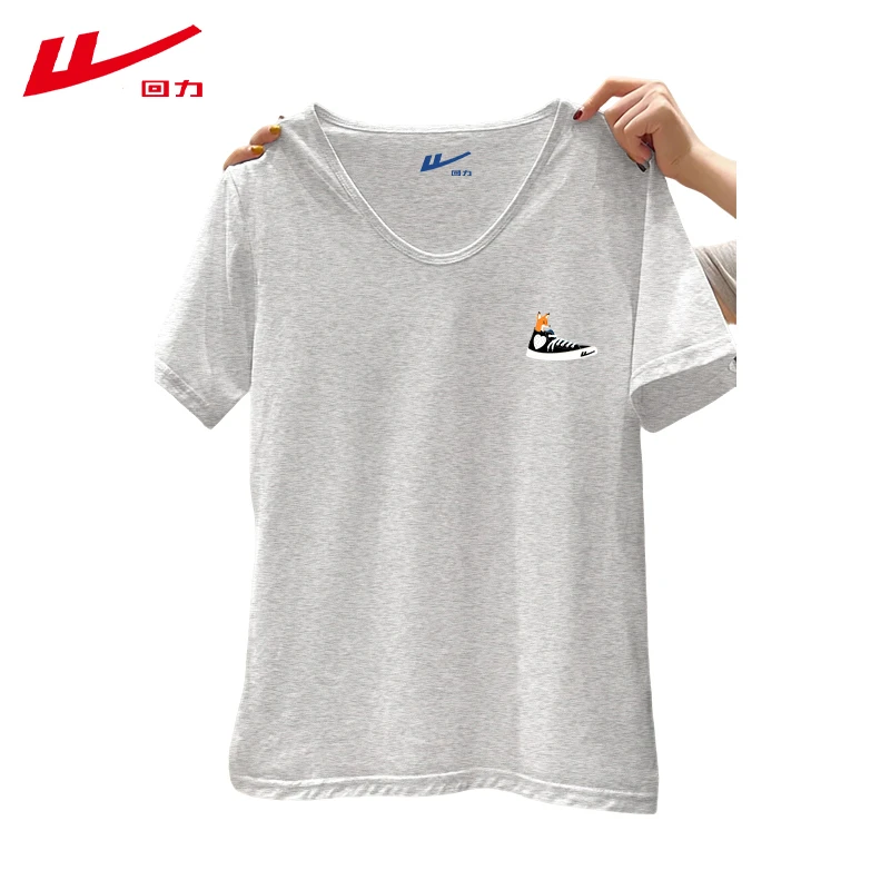 回力夏季日常穿搭夏装棉短袖T恤女常规正肩显瘦2025新款v领小众