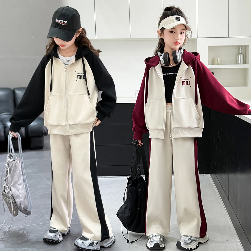 女大童套装春2025新款儿童洋气春秋学生外套女童12春季休闲15岁潮