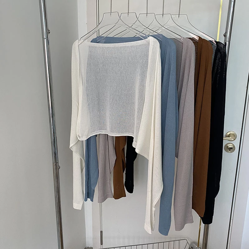 气质显瘦百搭上衣女防晒纯色坎肩薄款毛针织衫连帽短款法式夏季