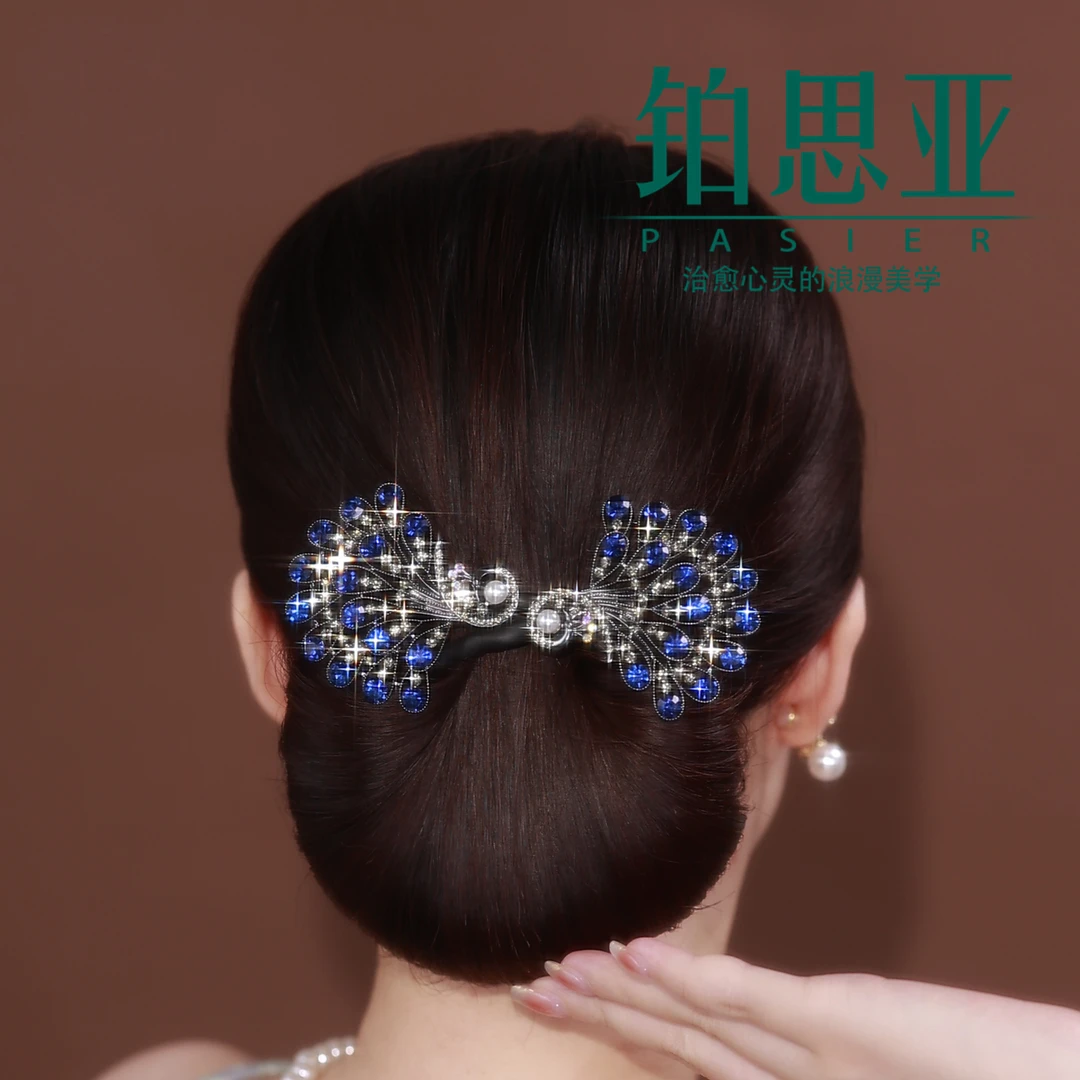 铂思亚 雀羽顺安 华贵气质高级锆珠懒人花苞头盘发杆FS4235